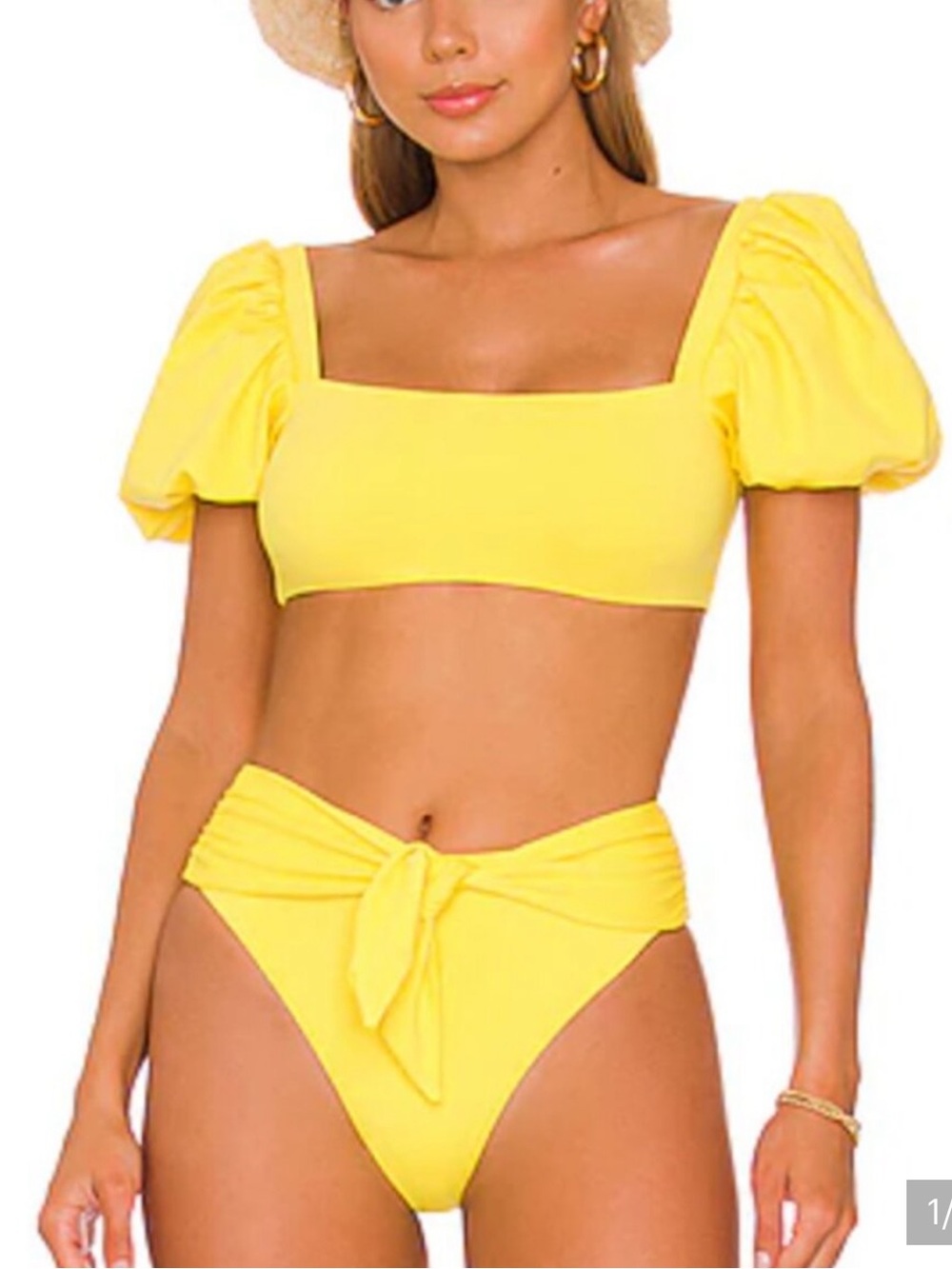 Agua Bendita Puff Sleeve Bikini High Waisted Set Size L